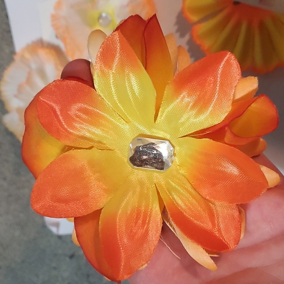 Handmade Hair Flower barrettes ballet yellow orange new - Picture 4 of 5